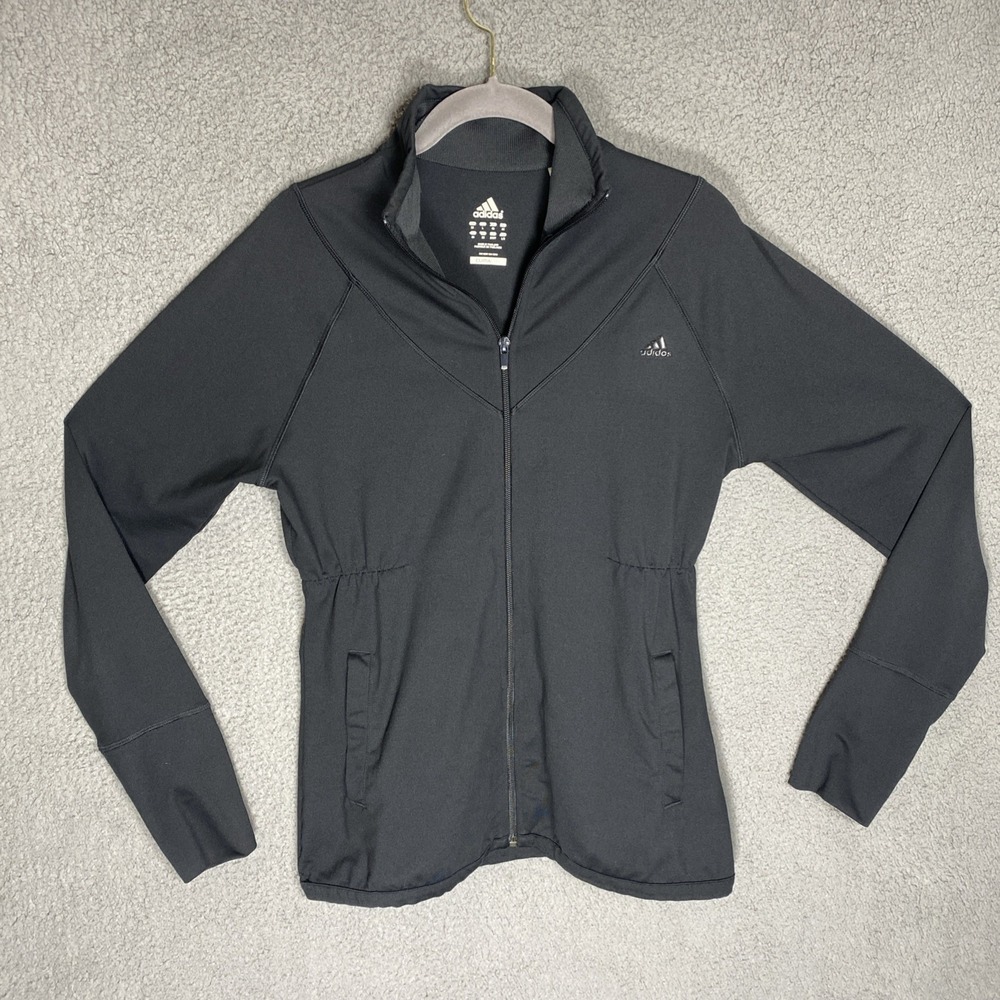 Adidas Climalite Full Zip Womens L Large Black Pockets Lightweight Active